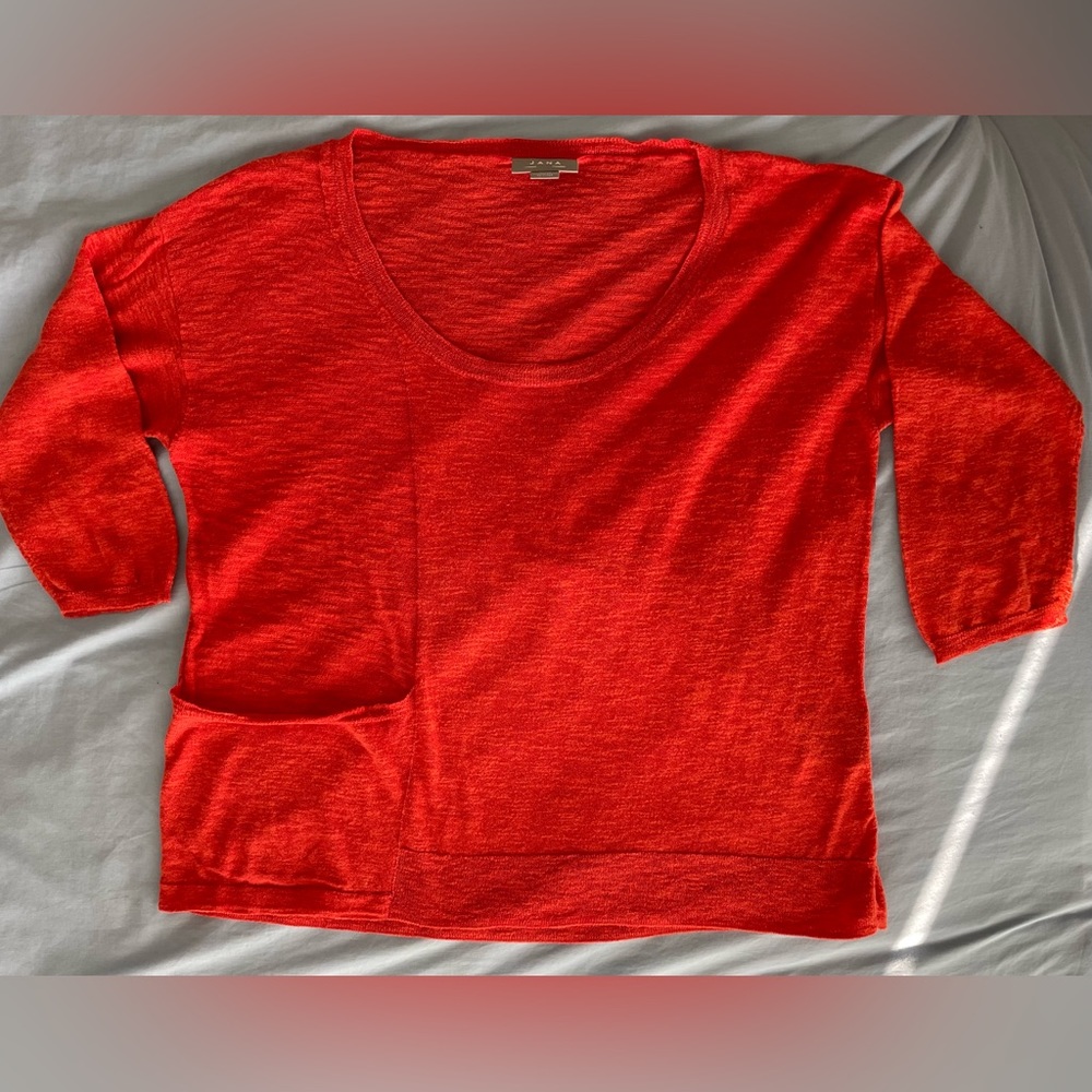 JANA Scoop Neck 3/4 Sleeve Orange Pullover Top with pocket cotton/rayon